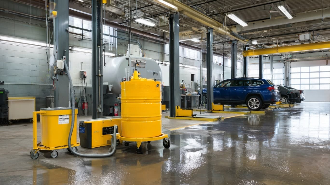 Duży odkurzacz specjalistyczny w warsztacie samochodowym