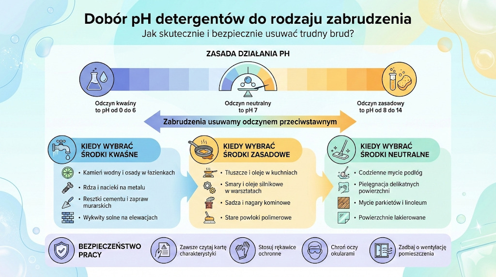 Dobor pH detergentów do rodzaju zabrudzenia