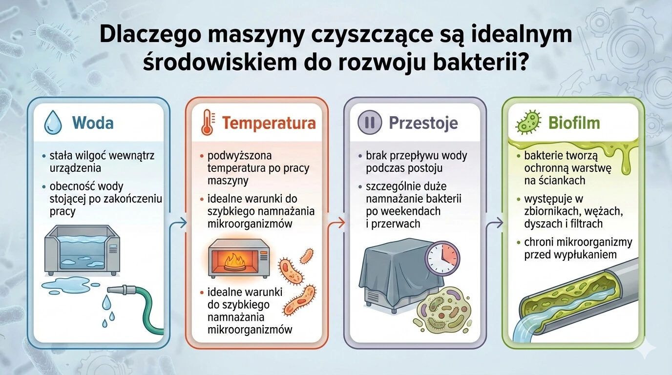 Dlaczego maszyny czyszczące są idealnym środowiskiem do rozwoju bakterii?