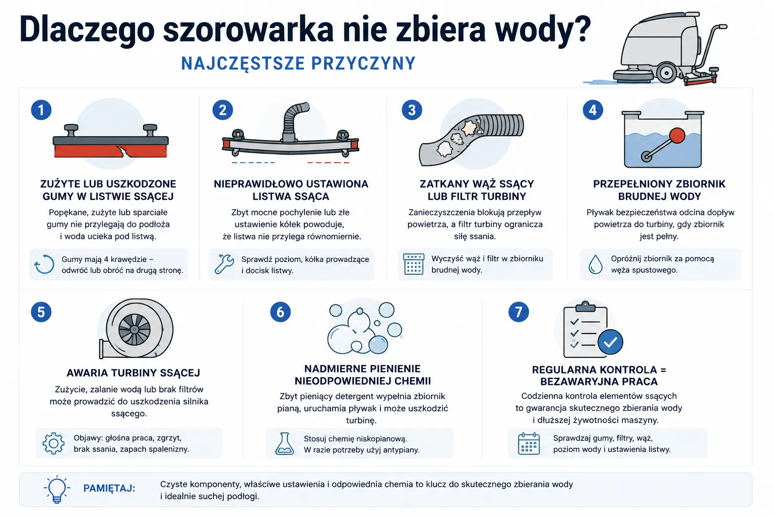 Dlaczego szorowarka nie zbiera wody? Najczęstsze przyczyny